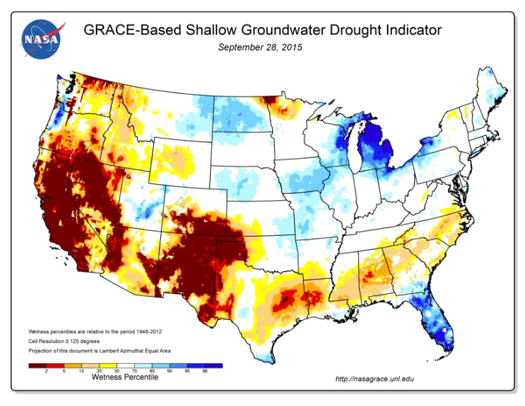 U.S. map, groundwater drought indicator