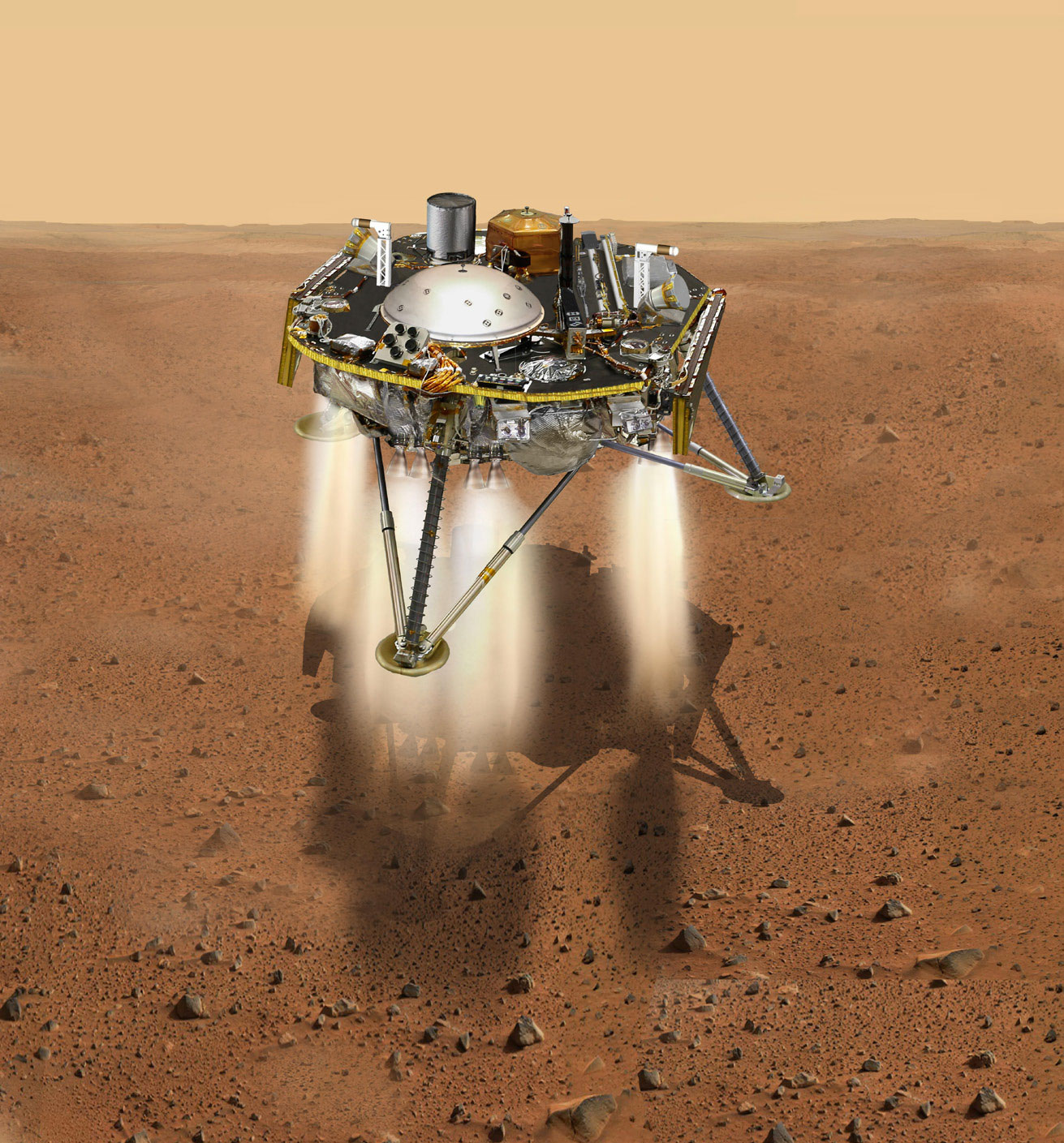 Artist's concept of Insight lander on the surface of Mars.