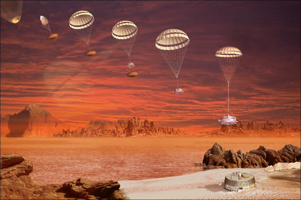 Illustration of the Huygens Probe's descent on Titan